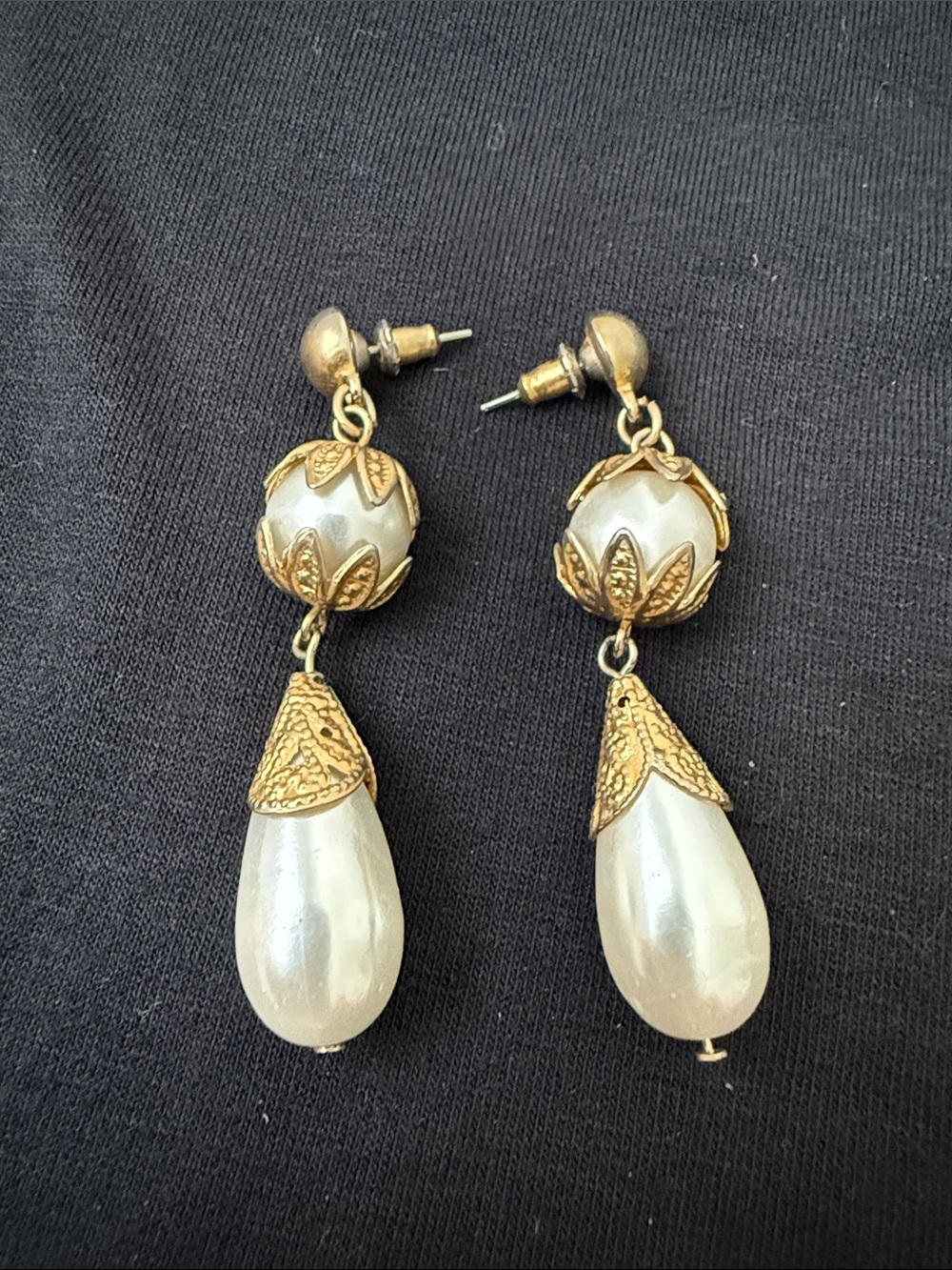 Gold-Tone Pearl Drop Earrings - Elegant Women’s Jewelry